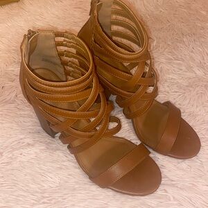 brown strappy heeled sandals